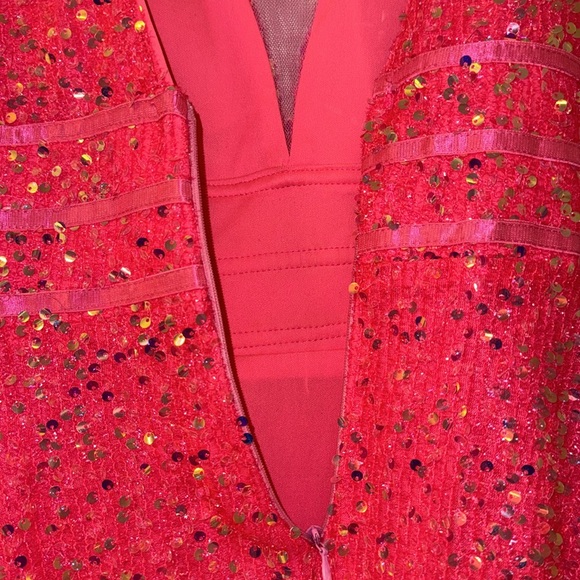 Long Pink Iridescent Sequin Dress V neck - Picture 5 of 6